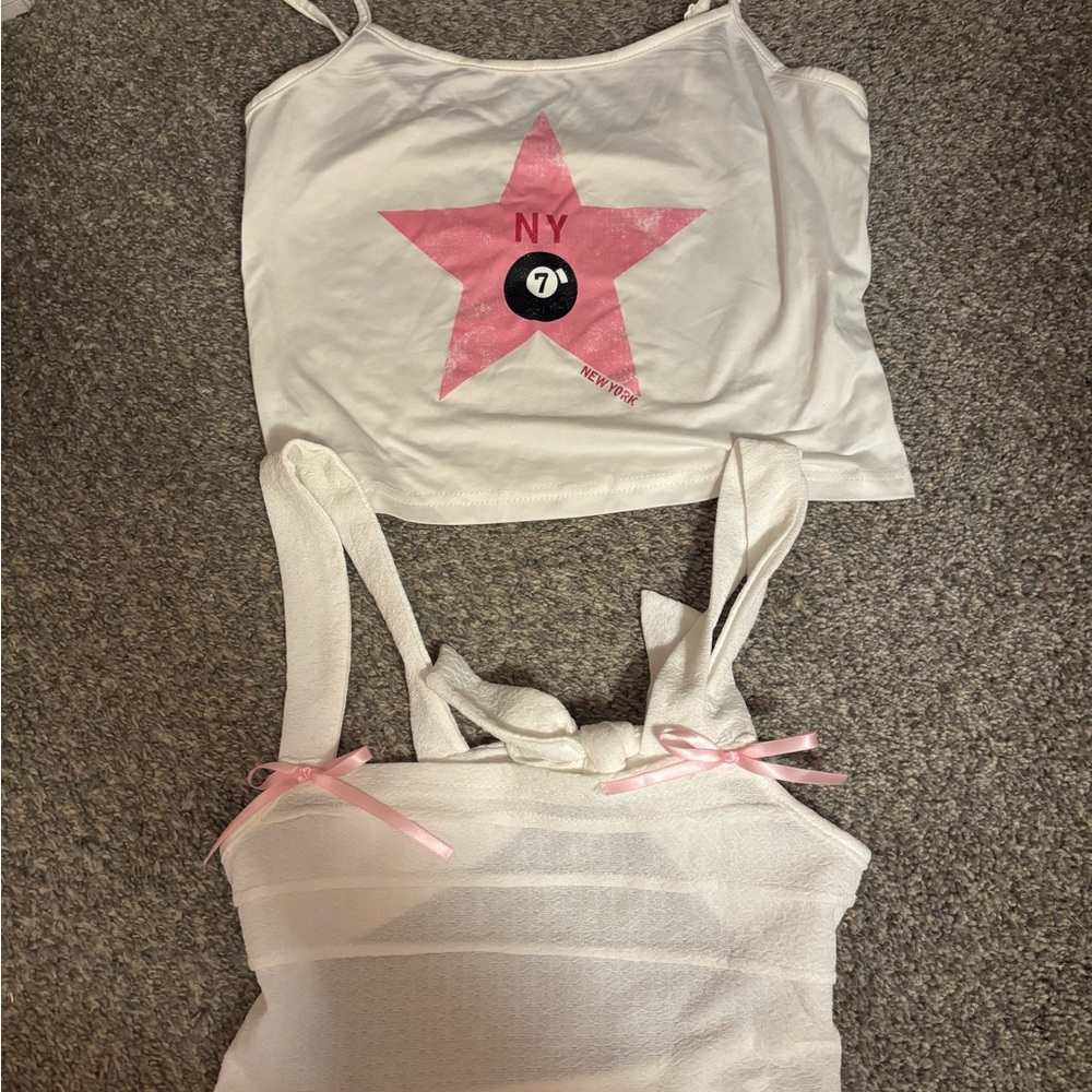 White and Pink Star Crop Tops